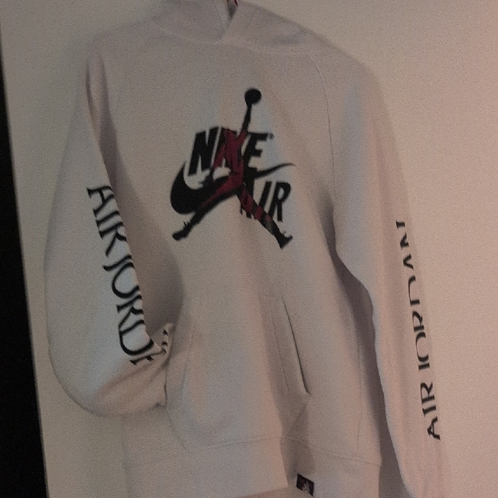 Jordan White Zip-Up Hoodie with Black and Red Jumpman